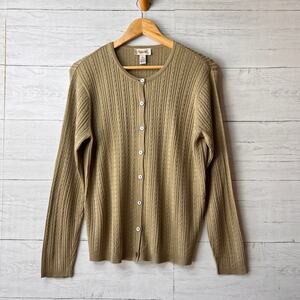 Talbots Cardigan Womens Size Medium Oatmeal 100% Silk Button Down Sweater